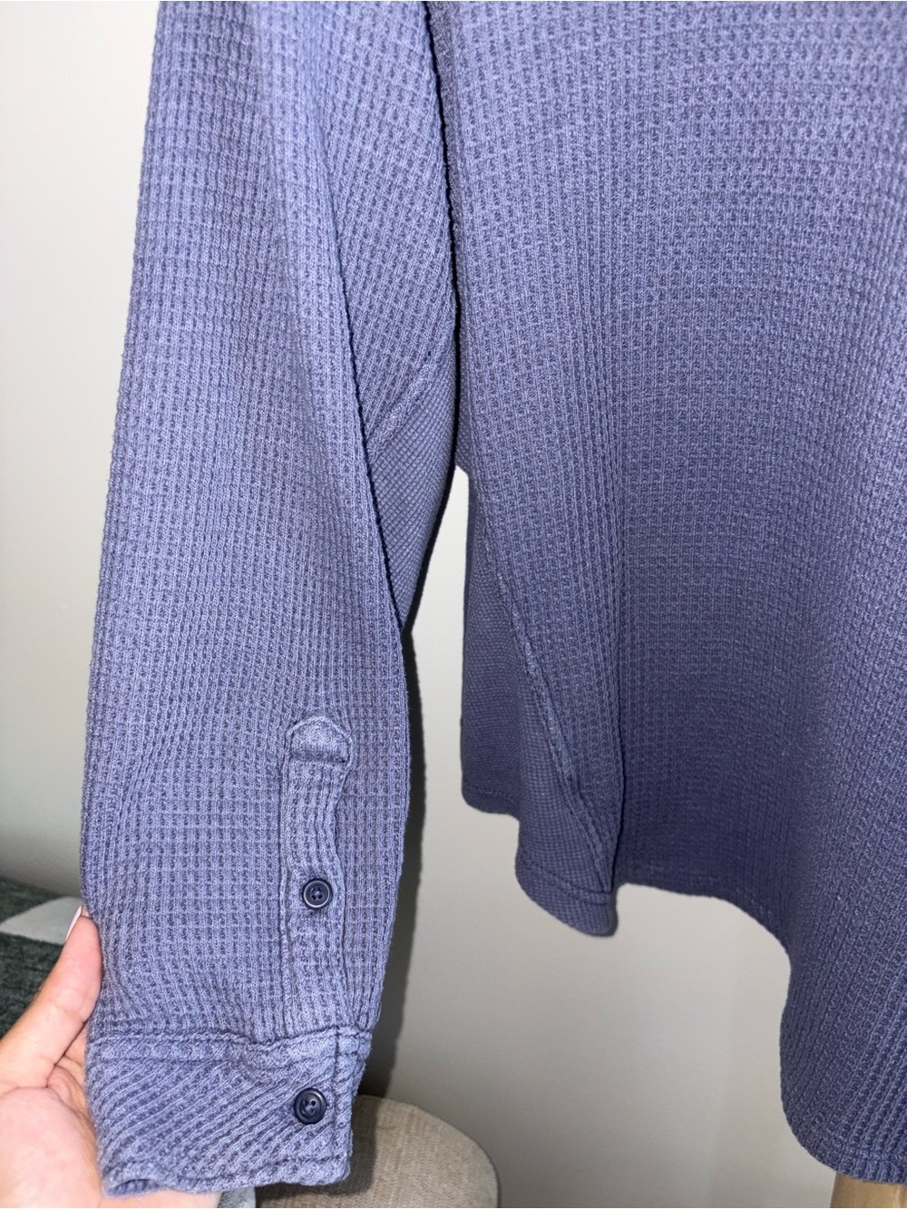 Aerie Waffle Knit Oversized Button-Up Shirt in Dusty Lavender - Picture 4 of 5